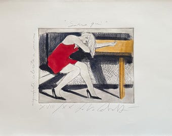 art Italy Fabio Calvetti hand-colored etching &quot;I am here&quot; 40x30 signed numbered