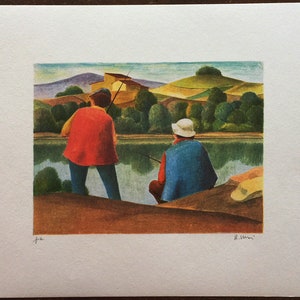 art Italy ROBERTO MASI lithograph Pescatori 60x40 signed and numbered