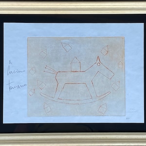 Giuliano Tomaino etching &quot;Rocking horse in red&quot; 35x25 signed numbered Erre edition 2023 + frame