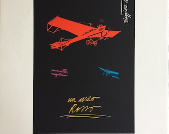 pop art italy architecture FABIO DE POLI screen printing a red plane 70x50 signed numbered