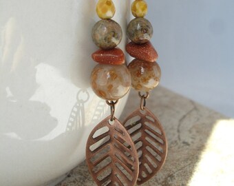 Copper Leaf Drop Earrings