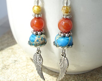 Boho Dangle Earrings, Multi with Wings