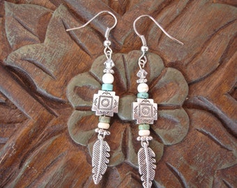 Southwestern/Boho/Silver Feather Earrings