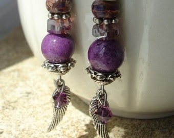 Purple Boho Wing Drop Earrings
