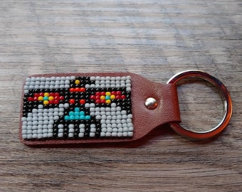 Native inspired thunderbird leather keychains