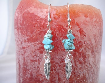 Turquoise Feather Dangle Earrings
