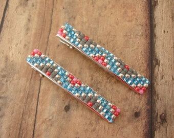 Colorful Bead Loomed Alligator Hair Clips