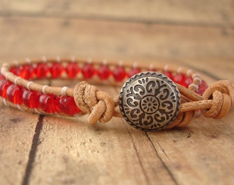 Red Leather Wrap Bracelet