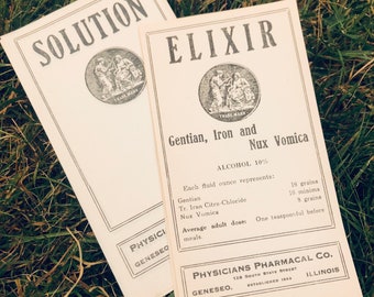 Vintage 1950s Elixir and Solution Pharmaceutical Labels - Set of 10 - Apothecary