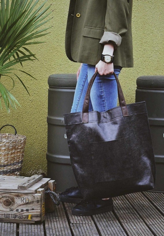 Mr M Vintage Bag Black Leather Tote Large - Leather Travel Tote Large Mr M Vintage Bag Black Leather Tote Large - Leather Travel Tote Large