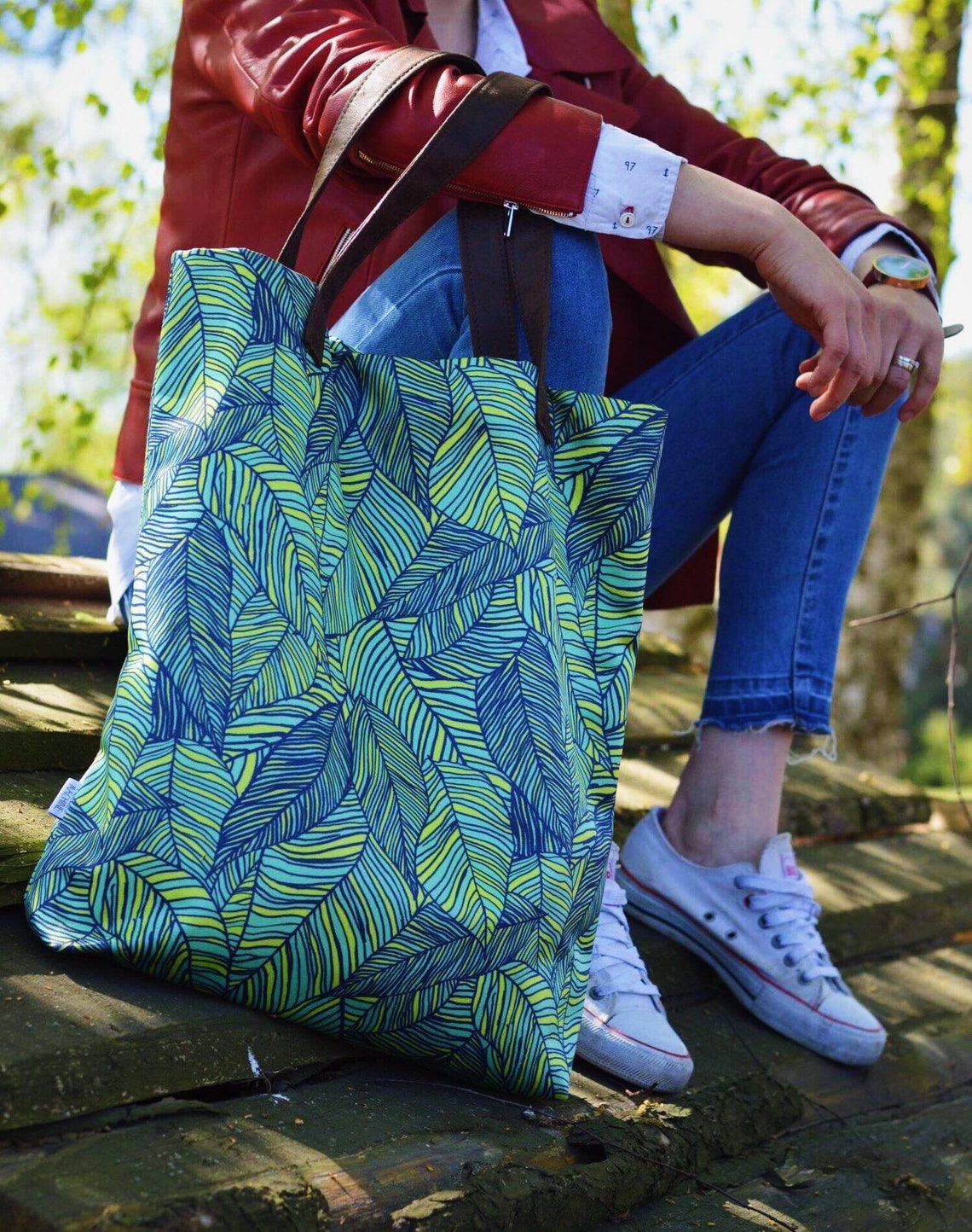 Bag Mr.m Contour Printed Tote Bag large Wood Tote Printed Etsy