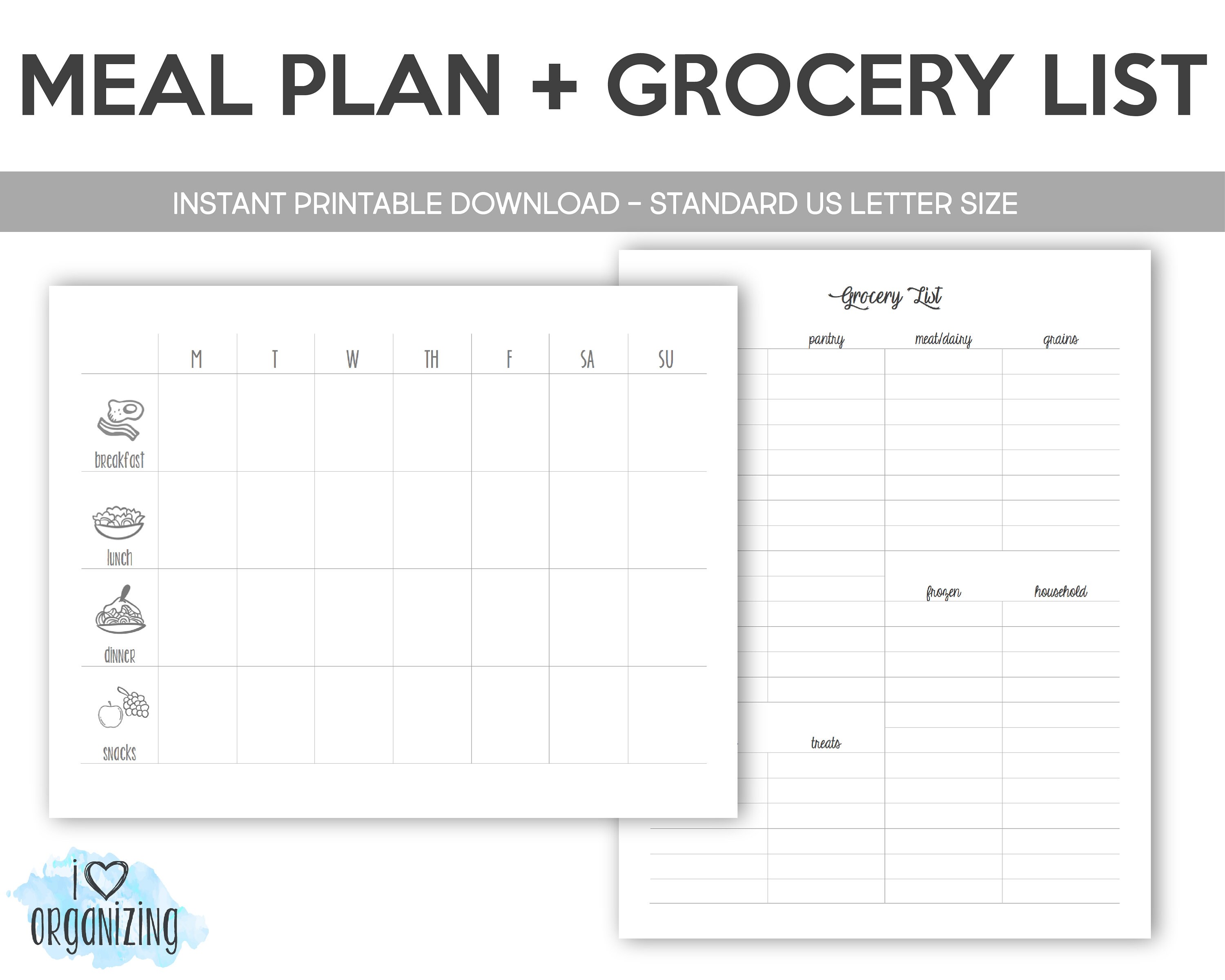 Meal Plan  Grocery List  Home Managment Binder Instant Etsy
