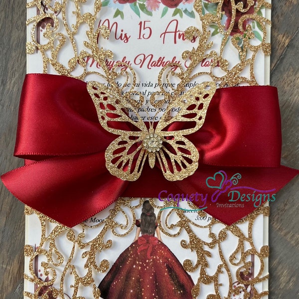 Beautiful butterfly red and gold color invitation