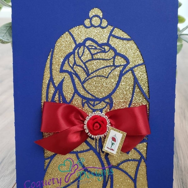 Really beautiful beauty and the beast Invitation/sweet16/Quinceañeras/weddings