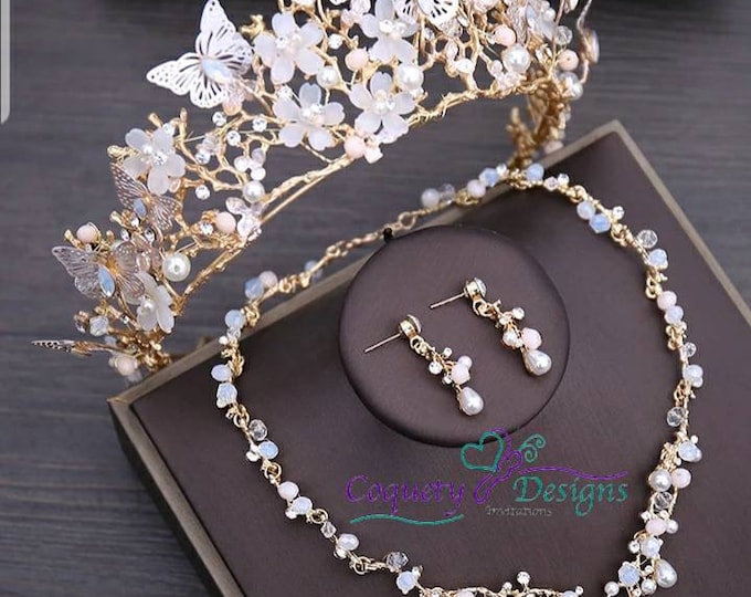 Butterfly Tiara Crown , Earrings Necklace Jewelry Set main image 1
