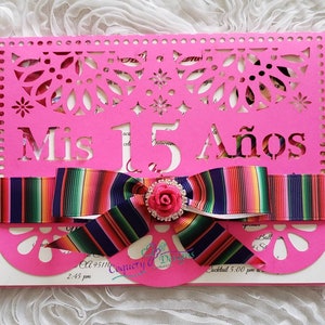 Beautiful Mexican papel picado invitation/Quinceañeras/Birthdays/Baptism/weddings/Sweet16/First Communion