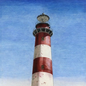 Assateague Lighthouse Painting, Assateague Lighthouse Print, Assateague Lighthouse Watercolor, Eastern Shore of Virginia, Beach Decor