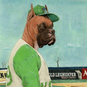 Boxer Dog Print, Baseball Print, Sports Watercolor Print