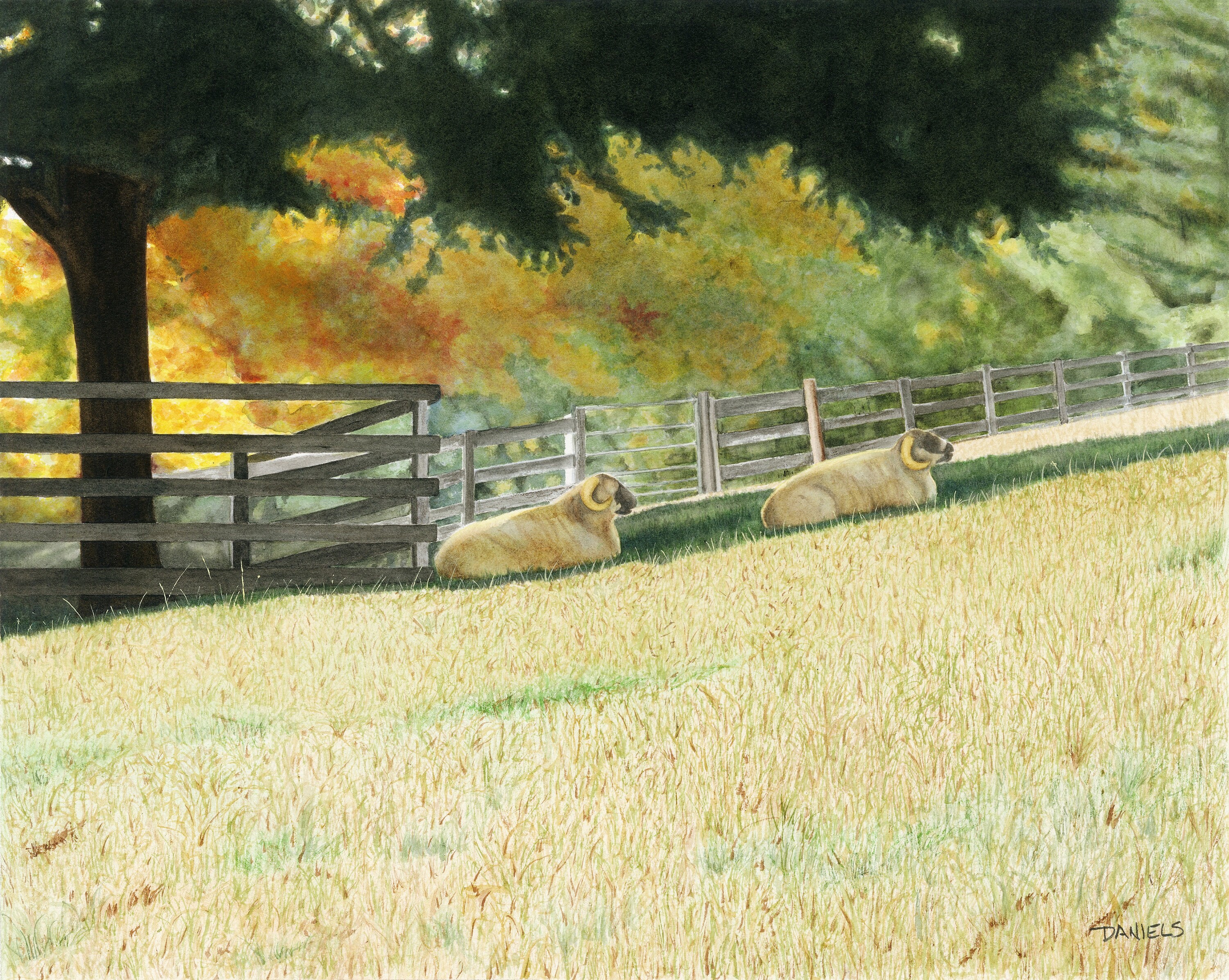 Farm Pasture Fence Line Acrylic Painting 4x4 with Easel Original Neelie Art