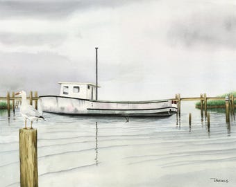 Impression d'art Bateau à Chincoteague, Deadrise, Chincoteague, impression d'art de la baie de Chesapeake, décoration d'intérieur, décoration de plage, décoration d'intérieur côtière