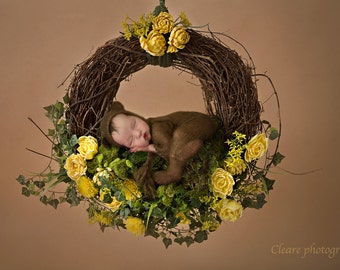 NeWBORN DIGITAL BACKDROP: Yellow Floral and Mossy Hanging Nest