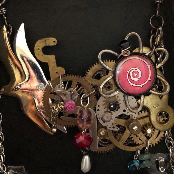 Steampunk collage necklace universe