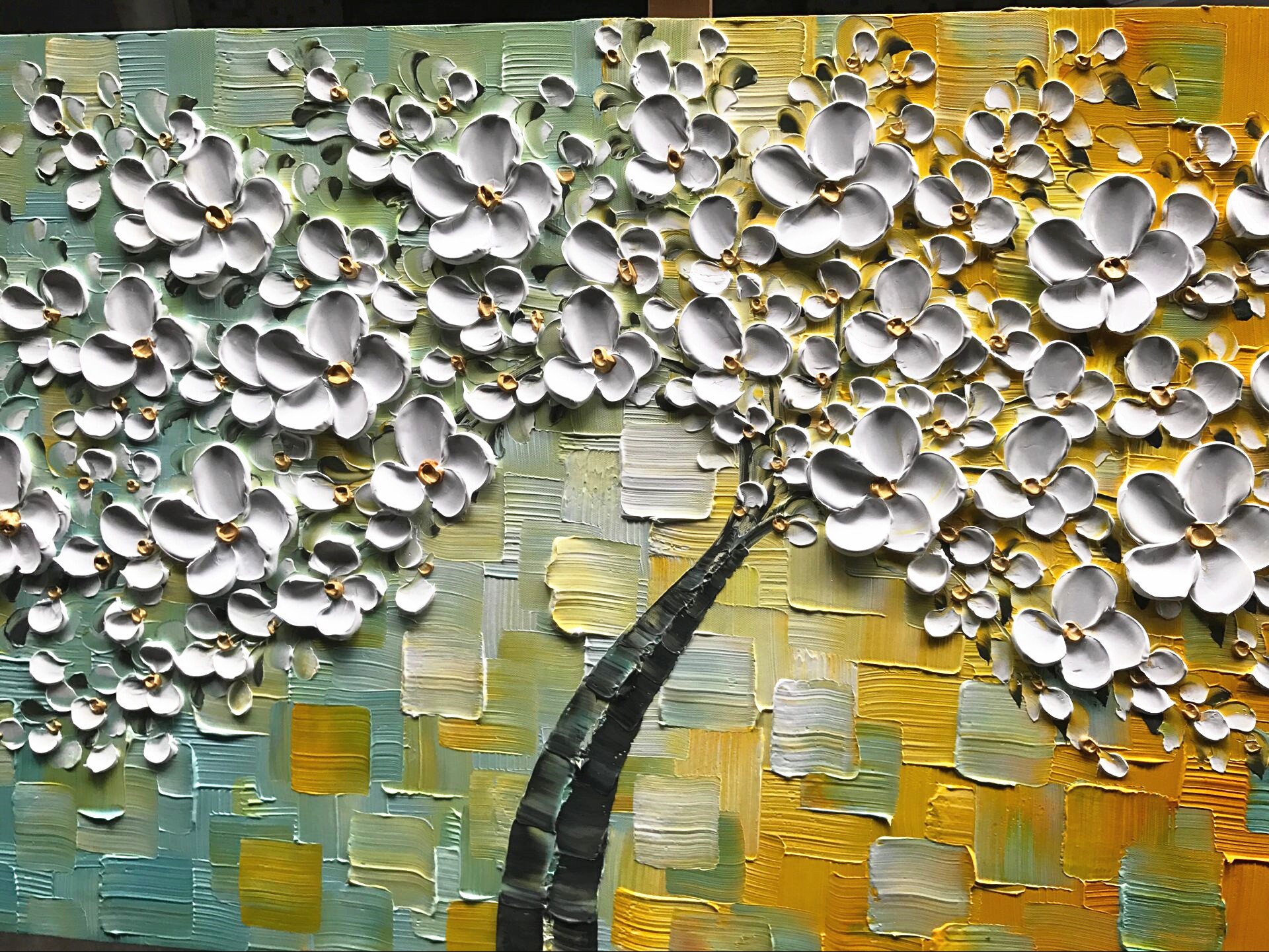 Oil Painting on Canvas 3D Texture Palette Knife Tree Flowers Etsy