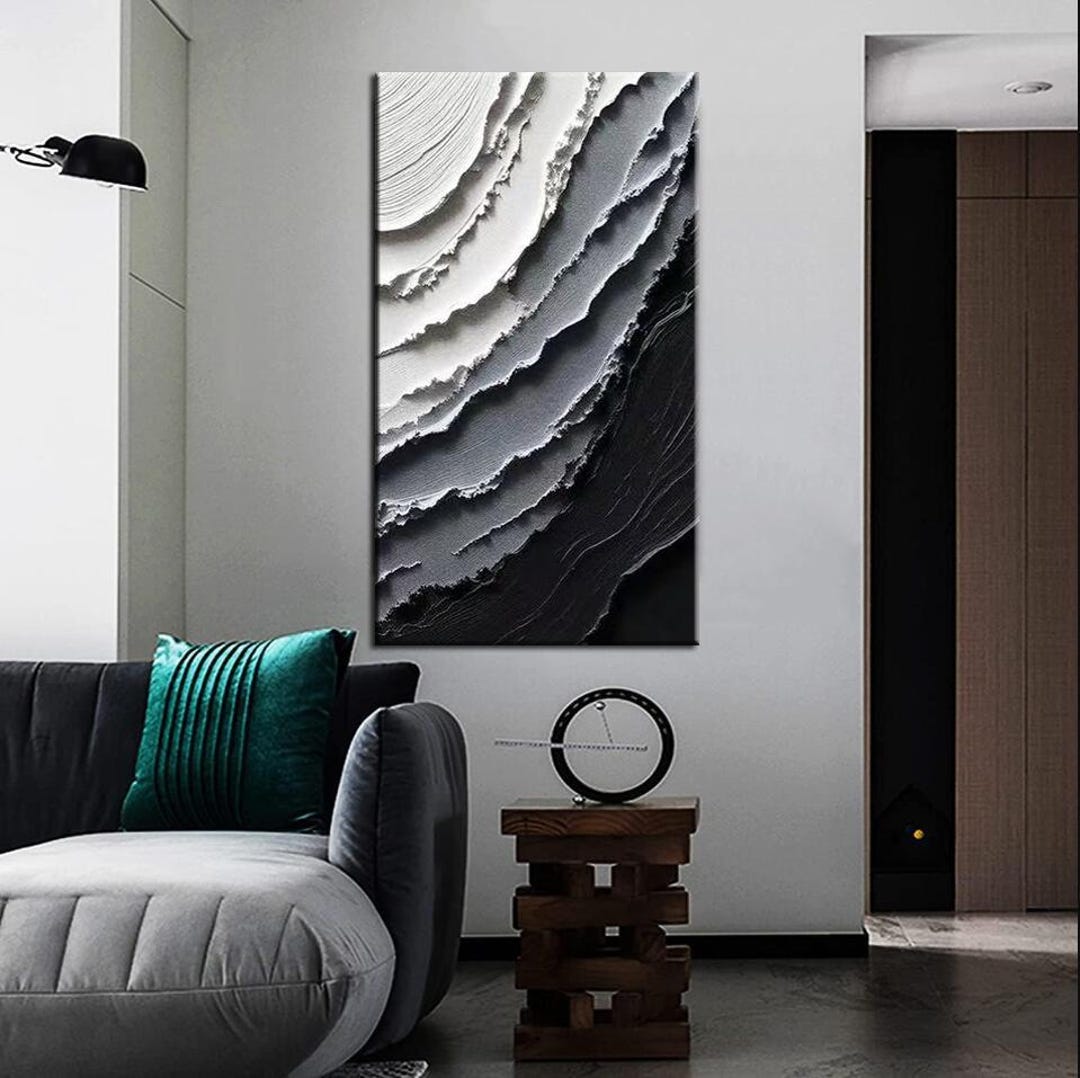 Textured Black and White Abstract Oil Painting: Modern Canvas Wall Art ...