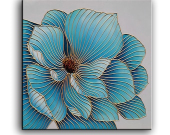 Original Ölgemälde Handgemachte Kunst Ölgemälde auf Leinwand Blaue Blumen Gemälde Moderne Kunst Haus Wohnzimmer Dekor Malerei Leinwand Wandkunst