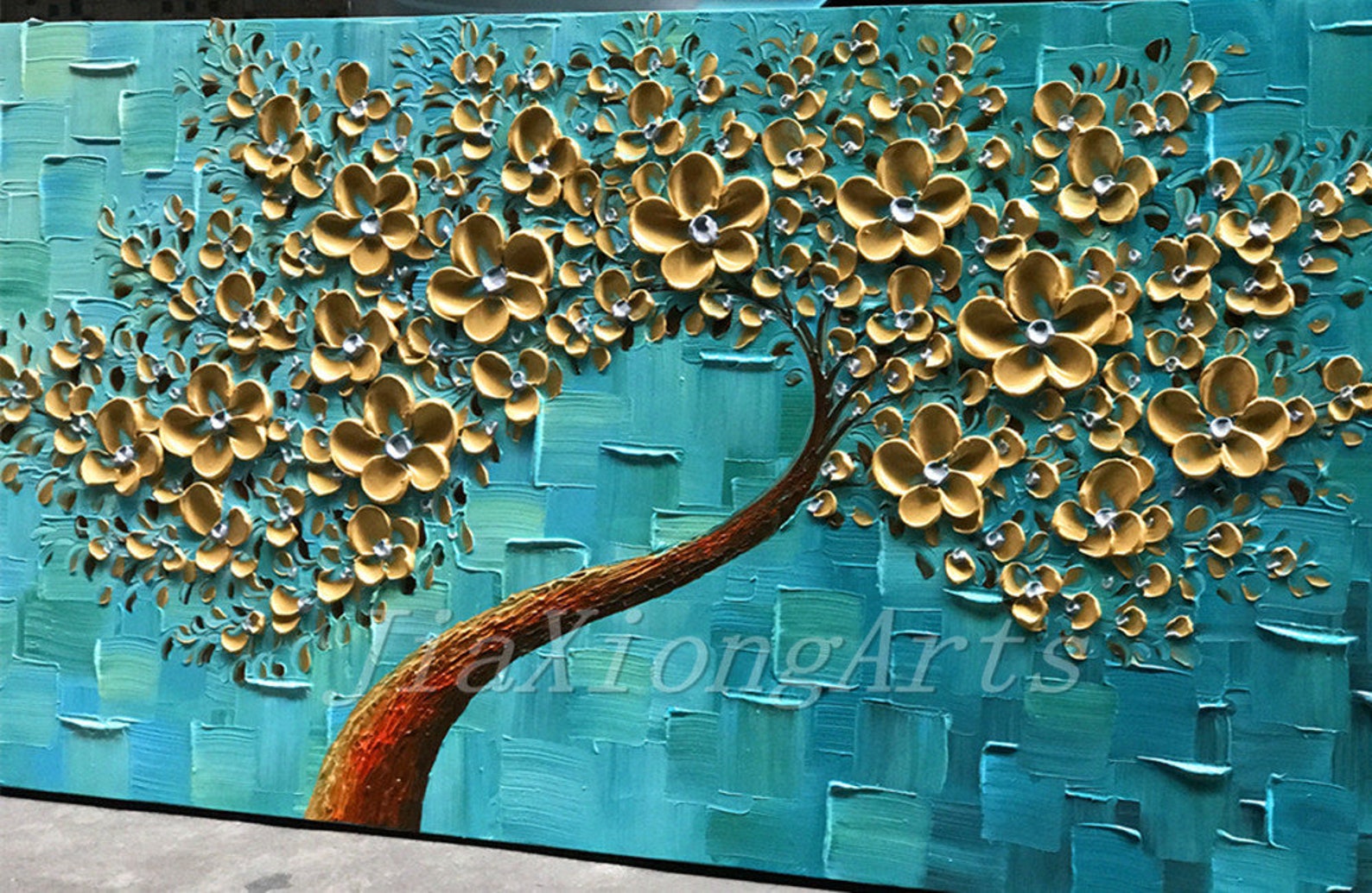 Buy Oil Painting Golden Flowers Original Art on Canvas 3D Texture