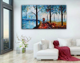 Large 3D Oil Painting，Multi-Color thick oil painting, Landscape Wall Art On Canvas,Romantic Couple in forest artwork，Modern Home Decor