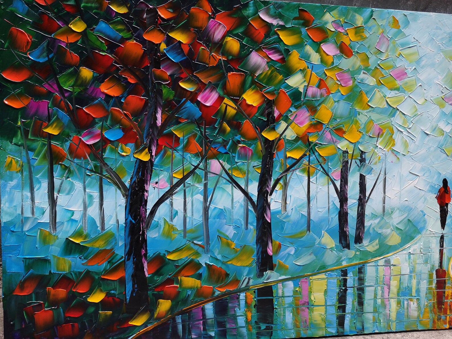 Oil Painting on Canvas 3D Texture Palette Knife Street Abstract Art