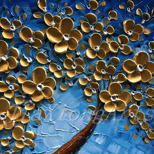 Original Oil Painting Handmade Art Palette Knife Golden Flowers Painting Modern Home Decor Painting Canvas shops Wall Art Painting READY TO HANG