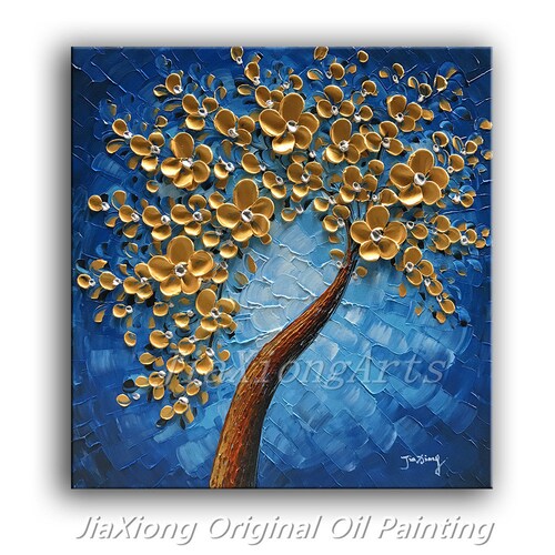 Original Oil Painting Handmade Art Palette Knife Golden Flowers Painting Modern Home Decor Painting Canvas shops Wall Art Painting READY TO HANG