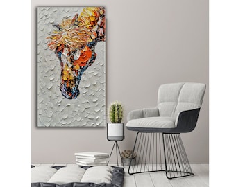 Dipinto a olio di cavallo fatto a mano, texture 3D, arte murale astratta su tela