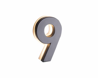 Taymor 6 Inch House Numbers 0(Zero)-9(Nine) Backlit LED Floating Address Numbers, Stainless Steel Modern Lighted House Numbers Black Finish