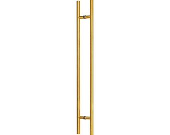 Door Pull Long Handle, Entry Door Handle 48″ Round ‘H’ Shape, Stainless Steel 304 – PVD Gold