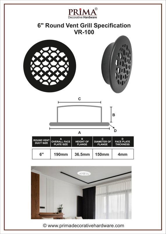 Ventilation Plastic Grille, adjustable, diameter 100 - 150MM