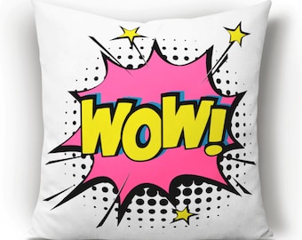 Pop Art Cushion WOW! Word Cushion, Kids Room Decor, Cushions UK, Comic Art, Bright Cushion, Cushion Covers UK, Cushion Covers Australia