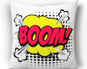 Pop Art Cushion BOOM! Word Cushion, Kids Room Decor, Cushions UK, Comic Art, Bright Cushion, Cushion Covers UK, Cushion Covers Australia