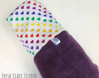 Heart Hooded Towel - Personalized Beach Towel - Kids Towels - Personalized Hooded Towel- Girls Hooded Towel - Rainbow Hearts - Beach Towels