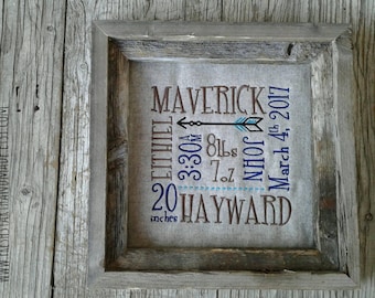 Nascita informazioni segno - moderna Nursery Decor - rustico Nursery Decor - Baby rustico - rustico Barnwood - personalizzati bambino doccia regalo