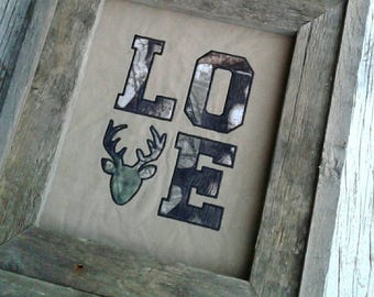 Camo LOVE Sign - Hunting Gift -Reclaimed Wood Decor - Rustic Nursery Wall Art -Camo Baby - Camo Wedding Gift -Rustic Wedding - Hunting Baby