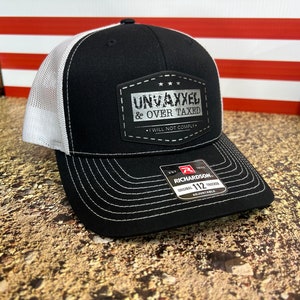 UNVAXXED & Overtaxed Richardson 112 Trucker Hat Black/White Mesh with Black/Silver Patch