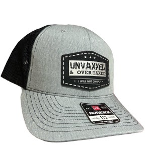 UNVAXXED & Overtaxed Richardson 112 Trucker Hat Heather Grey/Black Mesh with Black Patch