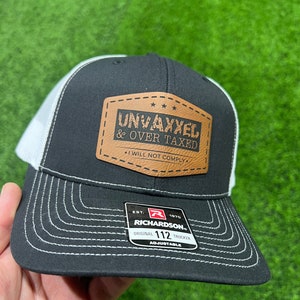 UNVAXXED & Overtaxed Richardson 112 Trucker Hat Black/White Mesh with Brown Patch