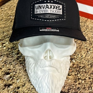 UNVAXXED & Overtaxed Richardson 112 Trucker Hat Black/Black Mesh with Black/Silver Patch