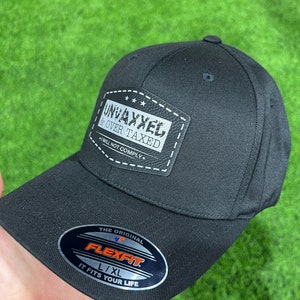 UNVAXXED & Overtaxed Richardson 112 Trucker Hat FLEXFIT L/XL Solid Black with Black/Silver Patch