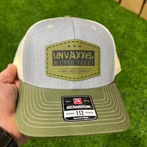 UNVAXXED & Overtaxed Richardson 112 Trucker Hat Green/Grey with Green Patch