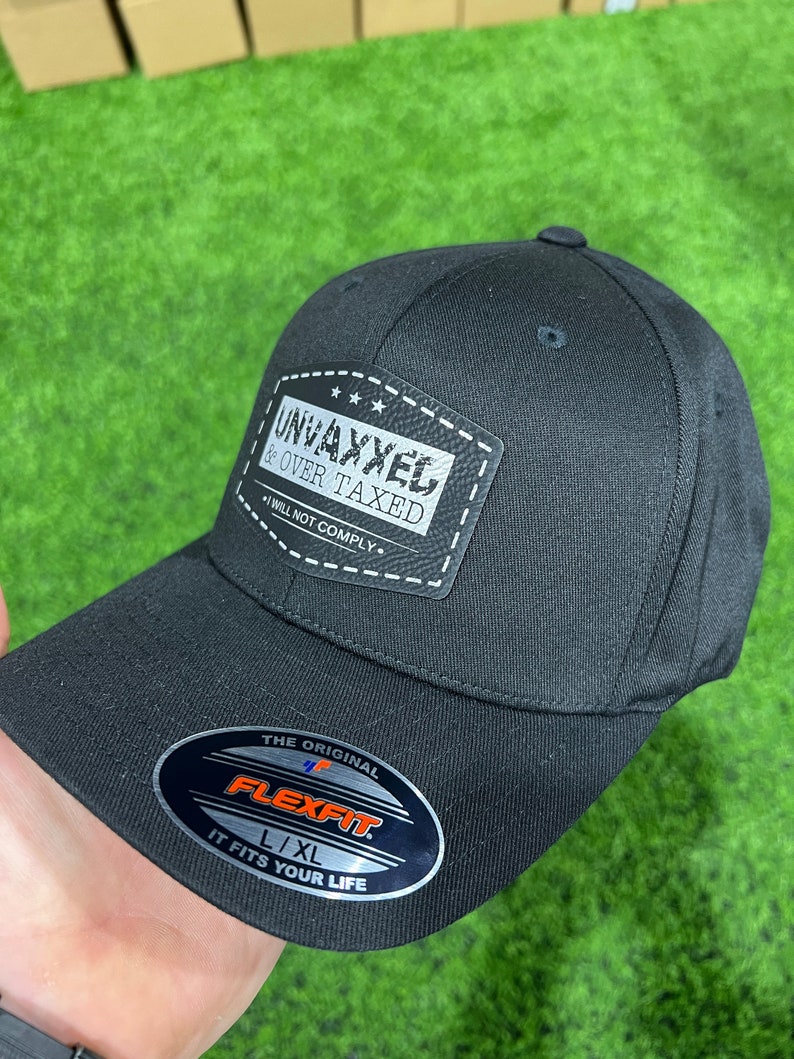 UNVAXXED & Overtaxed Richardson 112 Trucker Hat FLEXFIT L/XL Solid Black with Black/Silver Patch